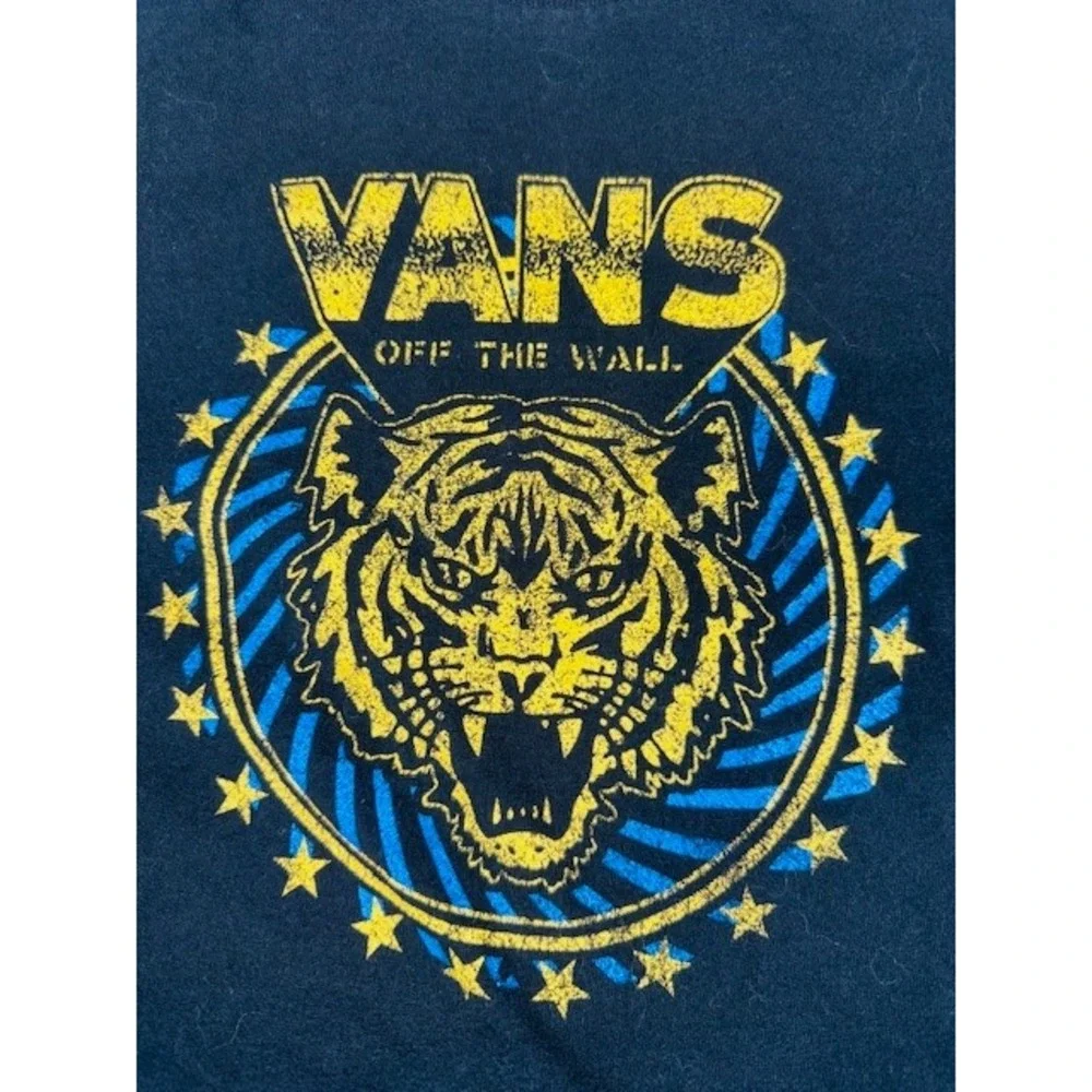 Vans T-Shirt Boys L Black Tiger Graphic Off The Wall‎ Short Sleeve Cotton Tee